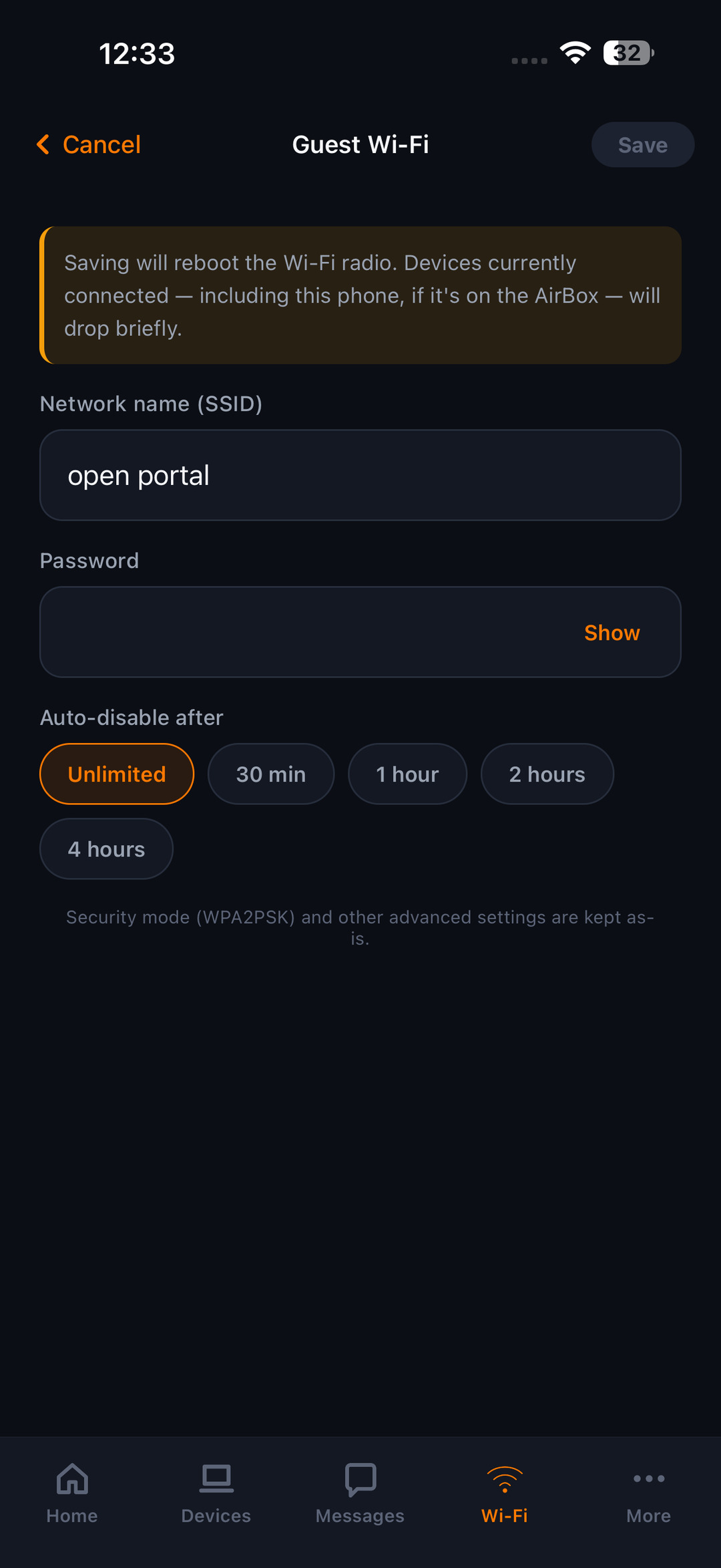 A guest network that switches itself off