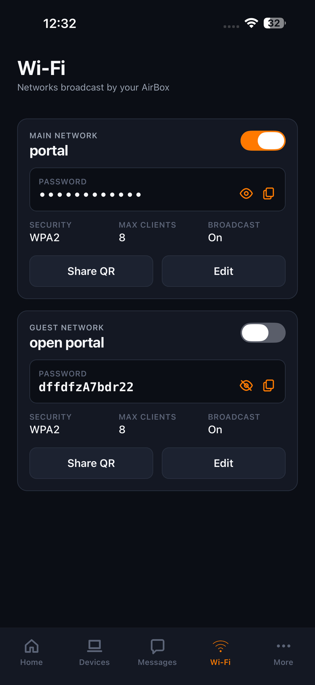 Both Wi-Fi networks, on and off with one tap