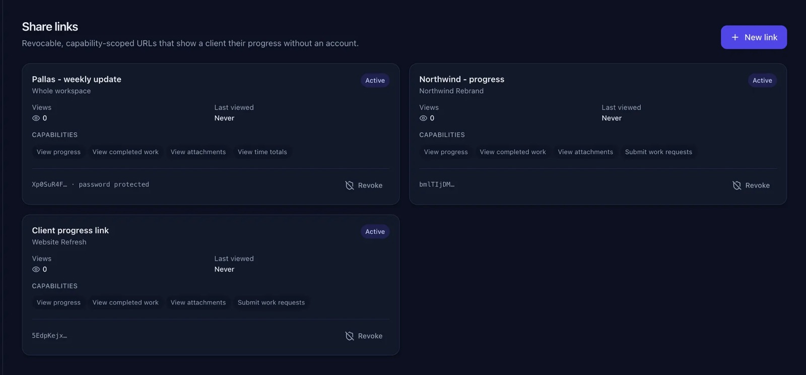 Client share links